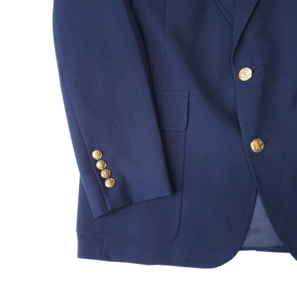 Vintage Palm Beach Blue Wool Poly Gold Button Blazer Jacket Sport Coat 40R